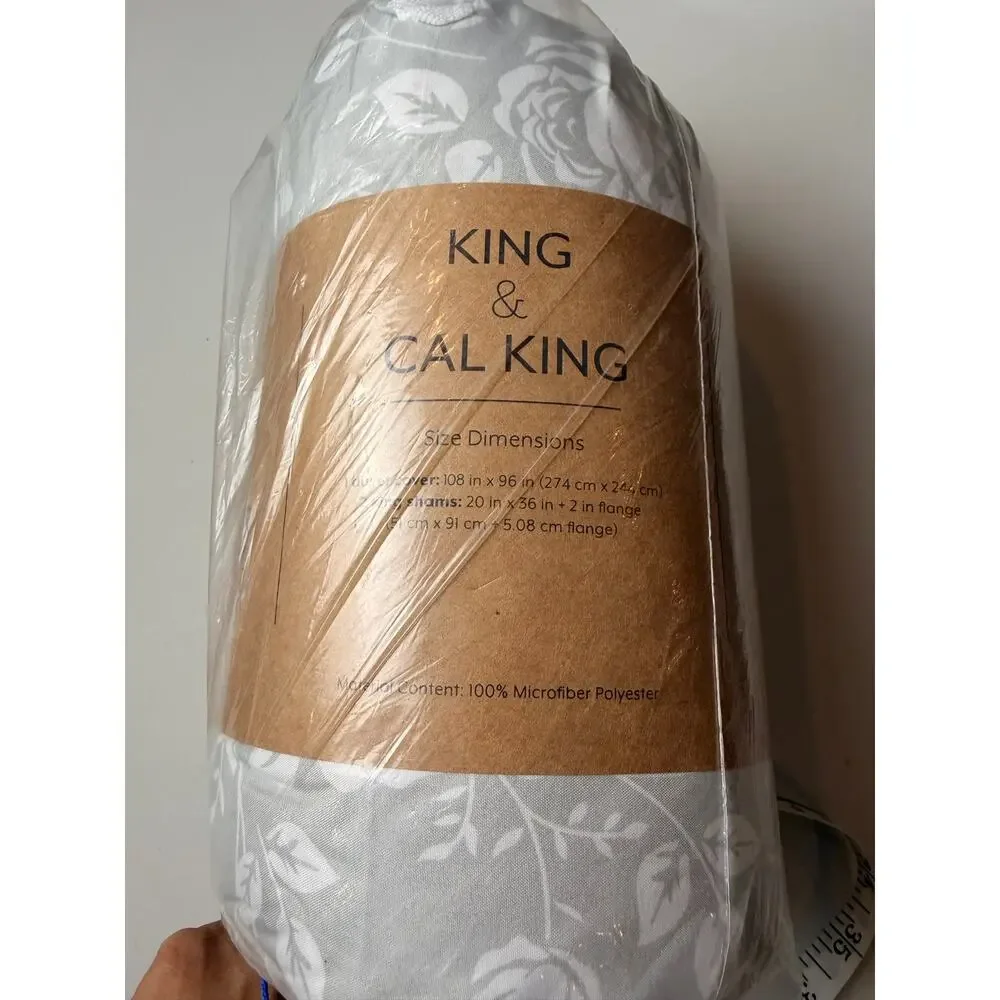 Rose Gray Pattern 3-Piece Duvet Cover Set King& Cal King